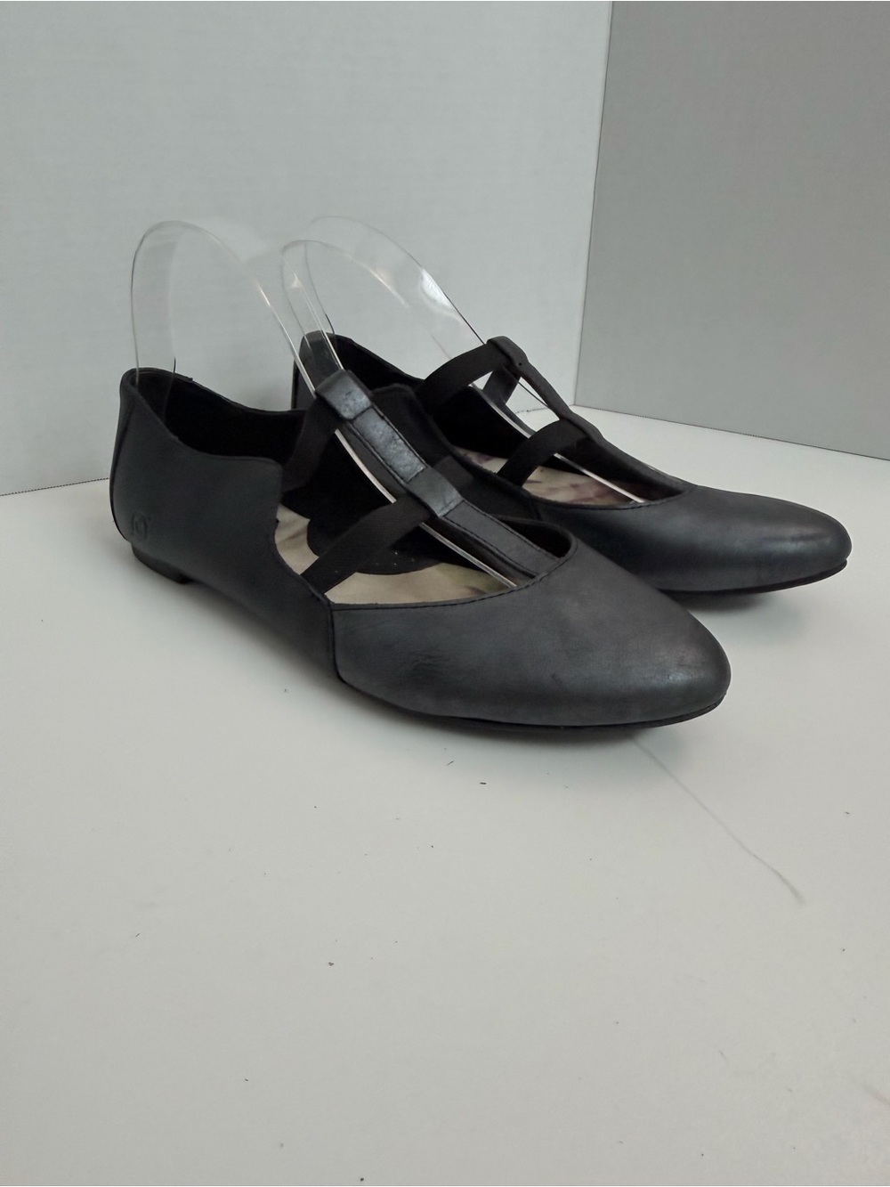 Born Ballet Flats Leather T Strap Dark Academia WhimsiGoth Metallic Grey Black